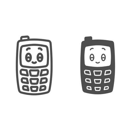Children mobile phone line and solid icon, Kids toys concept, Children walkie-talkie or cell phone sign on white background, Phone toy icon in outline style for mobile and web design. Vector graphics.のイラスト素材