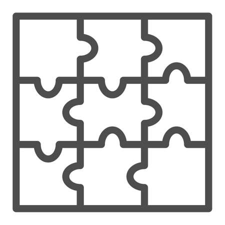 Puzzle game line icon, Kids toys concept, jigsaw section sign on white background, Nine piece puzzle icon in outline style for mobile concept and web design. Vector graphics.のイラスト素材