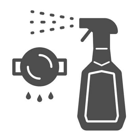 Bottle spray cleaner solid icon, Cleaning tools concept, spray for grease sign on white background, detergent liquid soap in plastic bottle icon in glyph style for mobile. Vector graphics.のイラスト素材