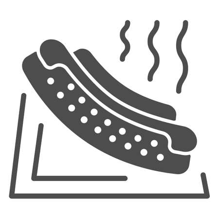 Hotdog solid icon, picnic concept, Hot dog sign on white background, American hotdog sandwich with ketchup and mustard icon in glyph style for mobile concept, web design. Vector graphics.のイラスト素材