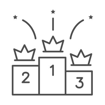Winners podium with crowns thin line icon, sport concept, Pedestal of honor sign on white background, Victory podium with crowns icon in outline style for mobile and web design. Vector graphics.のイラスト素材