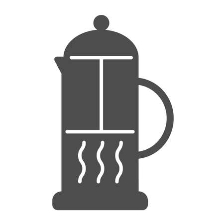 Teapot solid icon, Kitchen appliances concept, Plastic or glass jar for brewing hot tea sign on white background, Teapot icon in glyph style for mobile concept, web design. Vector graphics.のイラスト素材