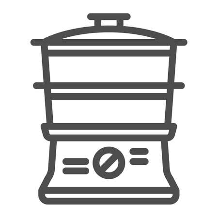 Double boiler line icon, Kitchen appliances concept, steamer sign on white background, Double boiler icon in outline style for mobile concept and web design. Vector graphics.のイラスト素材