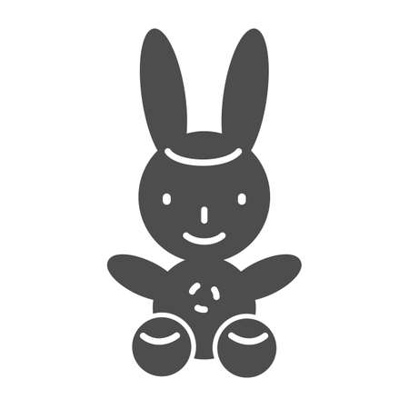 Bunny solid icon, Kids toys concept, Rabbit toy sign on white background, Plush toy bunny icon in glyph style for mobile concept and web design. Vector graphics.のイラスト素材