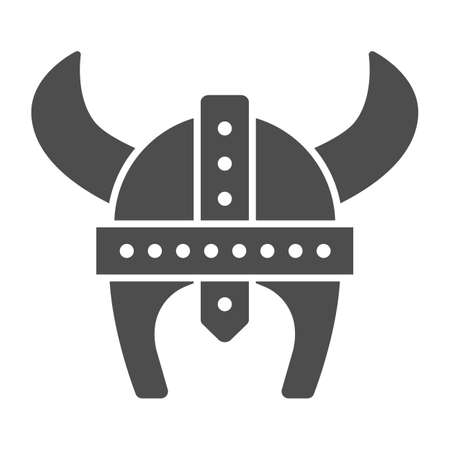 Medieval helmet with horns solid icon, war concept, Horned helmet sign on white background, viking helmet icon in glyph style for mobile concept and web design. Vector graphics.のイラスト素材