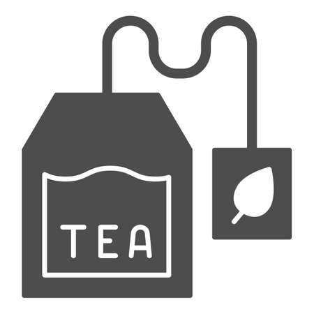 Tea bag solid icon, tea time concept, Teabag sign on white background, herbal tea bag icon in glyph style for mobile concept and web design. Vector graphics.のイラスト素材