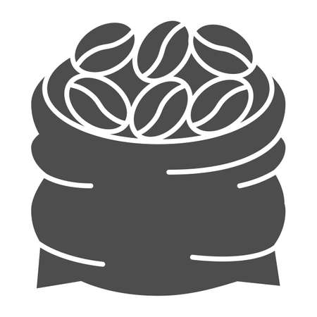Bag with coffee beans solid icon, caffeine concept, coffee sack sign on white background, Open bag of coffee beans icon in glyph style for mobile concept and web design. Vector graphics.のイラスト素材