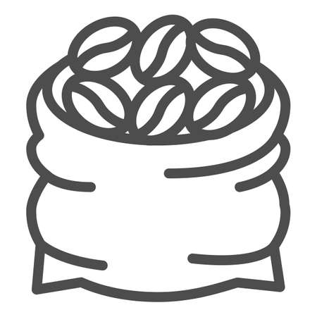 Bag with coffee beans line icon, caffeine concept, coffee sack sign on white background, Open bag of coffee beans icon in outline style for mobile concept and web design. Vector graphics.のイラスト素材