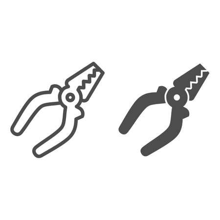 Pliers line and solid icon, house repair concept, pincers sign on white background, Pliers tool icon in outline style for mobile concept and web design. Vector graphics.のイラスト素材