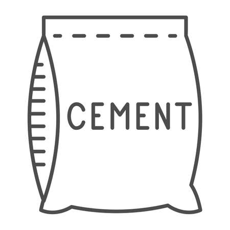 Bag of cement thin line icon, house repair concept, Paper sack sign on white background, concrete bag icon in outline style for mobile concept and web design. Vector graphics.のイラスト素材