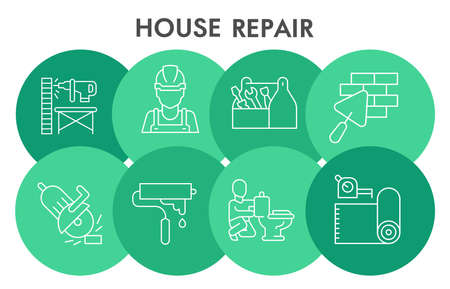 Modern house repair Infographic design template with icons. Home repairing Infographic visualization in bubble design on white background. Creative vector illustration for infographic.のイラスト素材