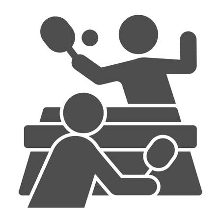 Table tennis and players solid icon, sport concept,  match sign on white background, People playing table tennis icon in glyph style for mobile and web design. Vector graphics.のイラスト素材