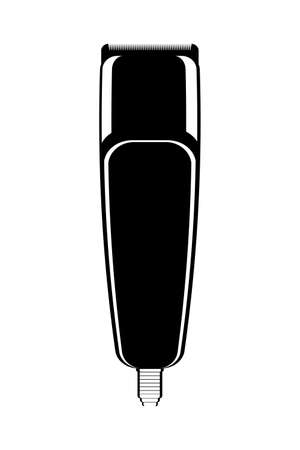 Electrical hair clipper or shaver icon isolated on white background. Hairdressing tools concept. Professional hair styling tool. Trimmer for long hair. Vector illustration in flat style.のイラスト素材
