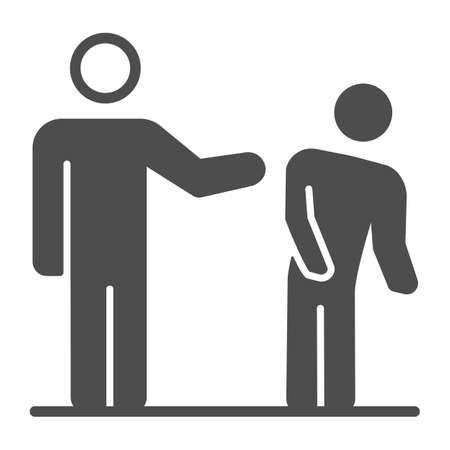 Silhouette of white man kick black man solid icon, Black lives matter concept, BLM racial fight sign on white background, One person kick another icon in glyph style. Vector graphics.のイラスト素材