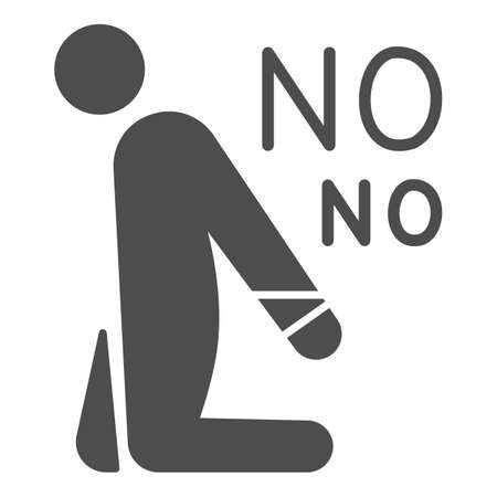 Man on knees with his hands tied solid icon, Black lives matter concept, BLM sign No bindings on white background, No victims of torture icon in glyph style for mobile. Vector graphics.のイラスト素材