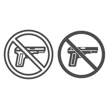 No firearms line and solid icon, Black lives matter concept, No firearms or weapons warning sign on white background, Circle no gun prohibited sign in outline style for mobile, web. Vector graphics.のイラスト素材