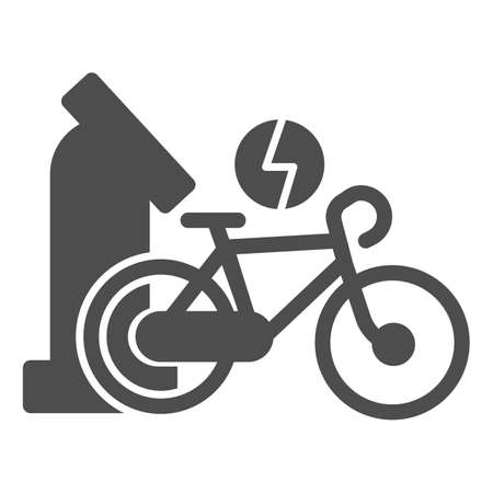 Electric bike charging point solid icon, outdoor sport concept, bicycle charging station sign on white background, self service bike point icon in glyph style for mobile. Vector graphics.のイラスト素材