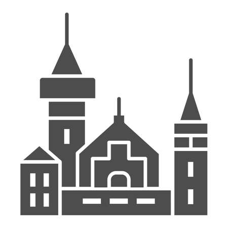 Ancient castle solid icon, Halloween concept, Medieval royal castle sign on white background, fairytale magic building icon in glyph style for mobile concept, web design. Vector graphics.のイラスト素材