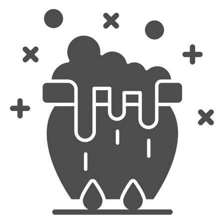 Cauldron with magic potion solid icon, Halloween concept, halloween cauldron with potion sign on white background, magic cauldron icon in glyph style for mobile and web. Vector graphics.のイラスト素材