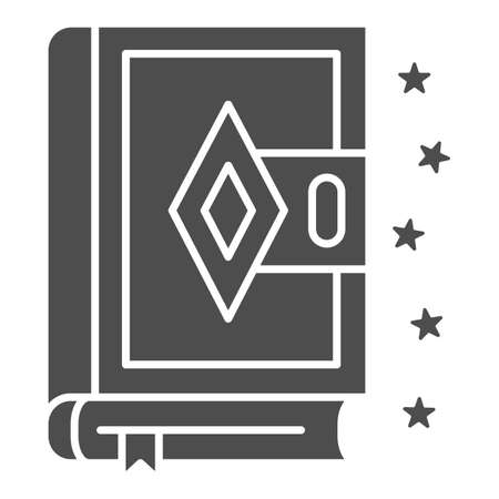 Spell Book solid icon, Halloween concept, Magic book sign on white background, Ancient magic spellbook icon in glyph style for mobile concept and web design. Vector graphics.のイラスト素材