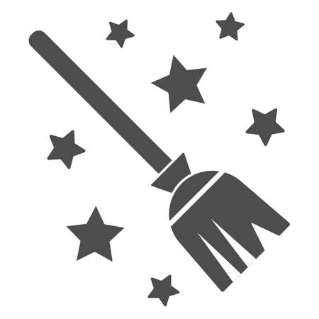 Magic Broom solid icon, Halloween concept, magic witch broom sign on white background, Broomstick with stars icon in glyph style for mobile concept and web design. Vector graphics.のイラスト素材
