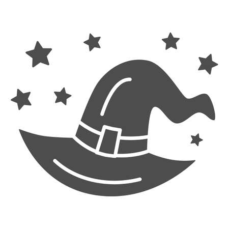 Witch hat solid icon, Halloween concept, evil costume sign on white background, Halloween wizard hat with stars icon in glyph style for mobile concept and web design. Vector graphics.のイラスト素材