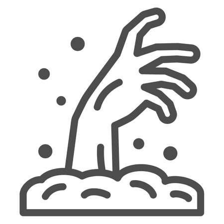 Zombie hand line icon, Halloween concept, Hand in ground sign on white background, Zombie hand rising out of ground icon in outline style for mobile concept and web design. Vector graphics.のイラスト素材