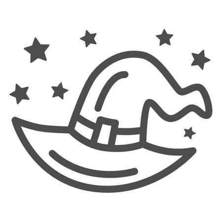 Witch hat line icon, Halloween concept, evil costume sign on white background, Halloween wizard hat with stars icon in outline style for mobile concept and web design. Vector graphics.のイラスト素材