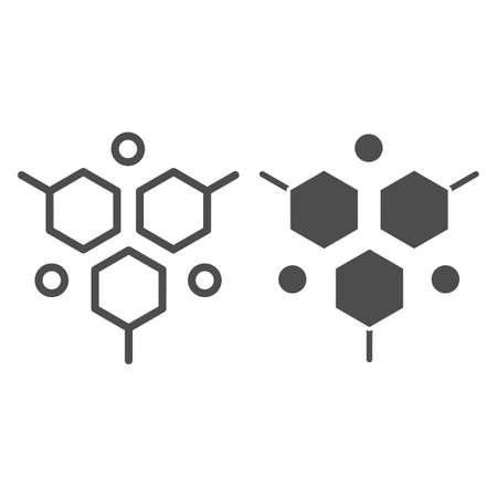 Molecular structure line and solid icon, Medical tests concept, DNA test sign on white background, molecule icon in outline style for mobile concept and web design. Vector graphics.のイラスト素材