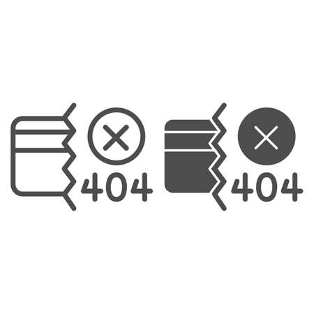 Credit card and communication error line and solid icon, Payment problem concept, payment failure sign on white background, Credit card with 404 error icon in outline style. Vector graphics.のイラスト素材
