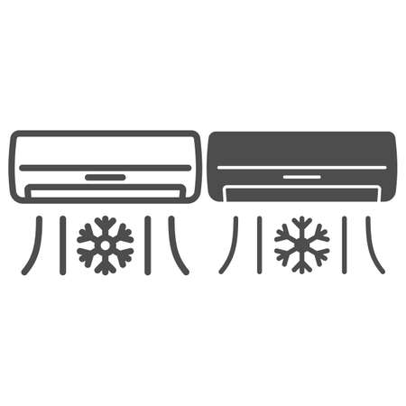 Air conditioner line and solid icon, Gym concept, Air cooling with snowflake sign on white background, air conditioning icon in outline style for mobile concept and web design. Vector graphics.のイラスト素材