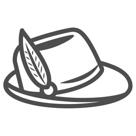 Hat with feather line icon, Oktoberfest concept, Oktoberfest hat sign on white background, german hunting cap with feather and rope icon in outline style for mobile and web. Vector graphics.のイラスト素材