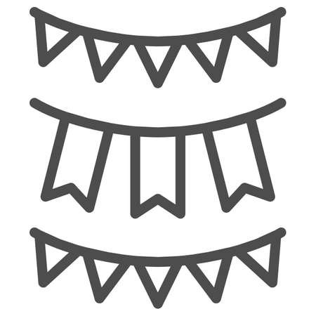 Holiday garland with flags line icon, Oktoberfest concept, garland and flags sign on white background, holiday decoration icon in outline style for mobile and web design. Vector graphics.のイラスト素材