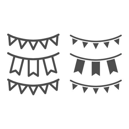 Holiday garland with flags line and solid icon, Oktoberfest concept, garland and flags sign on white background, holiday decoration icon in outline style for mobile and web design. Vector graphics.のイラスト素材