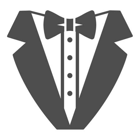 Tuxedo solid icon, Sea cruise concept, gentleman formal dinner jacket sign on white background, tuxedo and bow tie icon in glyph style for mobile concept and web design. Vector graphics.のイラスト素材