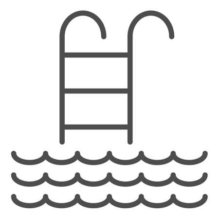 Ladder to the open sea solid icon, Sea cruise concept, swimming pool sign on white background, ladder and waves icon in glyph style for mobile concept and web design. Vector graphics.のイラスト素材