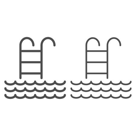 Ladder to the open sea line and solid icon, Sea cruise concept, swimming pool sign on white background, ladder and waves icon in outline style for mobile concept and web design. Vector graphics.のイラスト素材