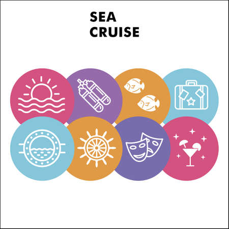 Modern Sea cruise Infographic design template with icons. Sea theme Infographic visualization in bubble design on white background. Creative vector illustration for infographic.のイラスト素材