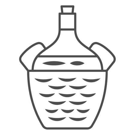 Wine jar thin line icon, Wine festival concept, Big bottle for alcohol drinks sign on white background, Clay jug of wine icon in outline style for mobile concept and web design. Vector graphics.のイラスト素材