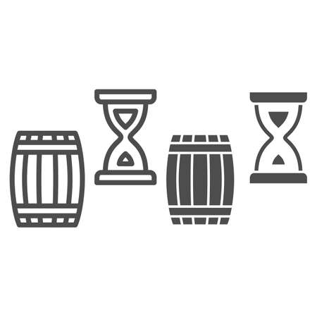 Barrel and hourglass line and solid icon, Wine festival concept, Aging of wine sign on white background, Exposure of wine in barrel icon in outline style for mobile and web design. Vector graphics.のイラスト素材