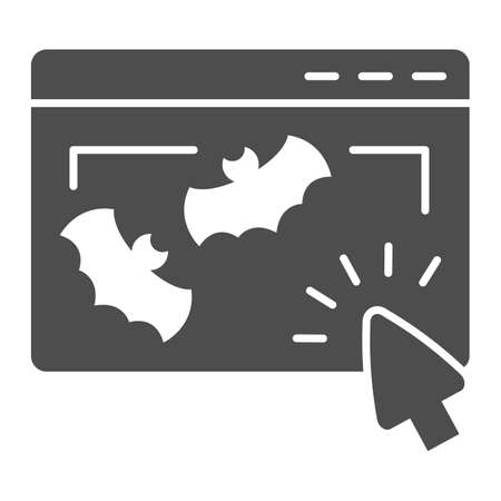 Halloween action web page with bats and pointer solid icon, halloween concept, halloween party web site page sign on white background, themed party icon in glyph style. Vector graphics.のイラスト素材