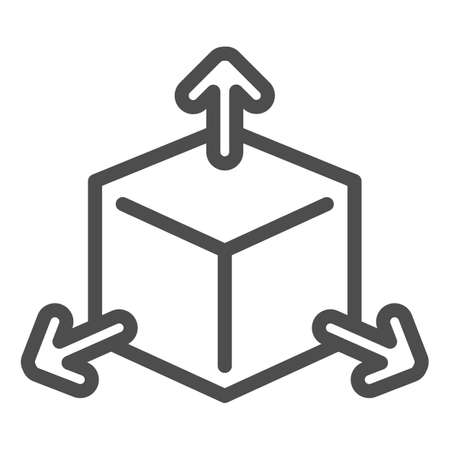Cube with arrows line icon, choice of directions or mathematical concept, three faces of cube sign on white background, volumetric square with arrows icon in outline style. Vector graphics.のイラスト素材
