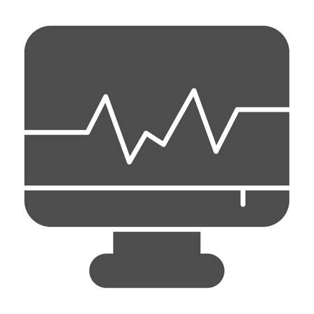 Heart rate on monitor solid icon, Medical concept, Ecg machine sign on white background, computer with cardiogram icon in glyph style for mobile concept and web design. Vector graphics.のイラスト素材