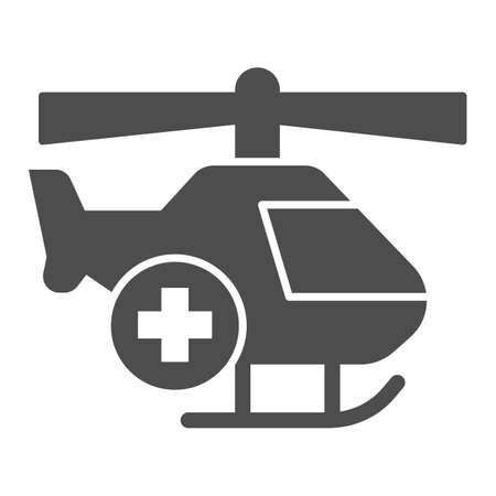 Medical helicopter solid icon, Medical concept, emergency transport service sign on white background, Helicopter with cross icon in glyph style for mobile and web design. Vector graphics.のイラスト素材