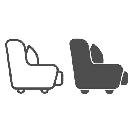 Armchair with a pillow line and solid icon, Furniture concept, sofa furniture sign on white background, cushion on armchair icon in outline style for mobile concept and web design. Vector graphics.のイラスト素材