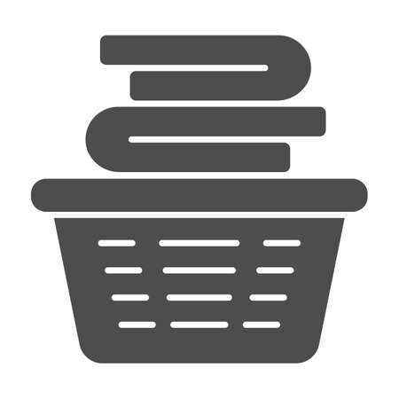 Laundry in basket solid icon, household concept, Cloth stack in plastic basket sign on white background, Laundry basket icon in glyph style for mobile concept, web design. Vector graphics.のイラスト素材