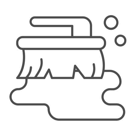 Wet brush and puddle thin line icon, Cleaning service concept, wet cleaning sign on white background, floor cleaner brush icon in outline style for mobile concept and web design. Vector graphics.のイラスト素材
