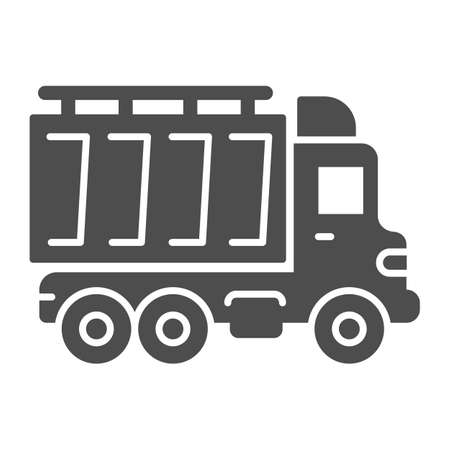 Truck solid icon, heavy equipment concept, dump vehicle sign on white background, Heavy duty dump truck icon in glyph style for mobile concept and web design. Vector graphics.のイラスト素材