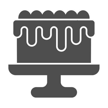 Cake with glaze on stand solid icon, pastry concept, dessert with chocolate creme sign on white background, Sweet dessert food for holiday celebration icon in glyph style. Vector graphics.のイラスト素材
