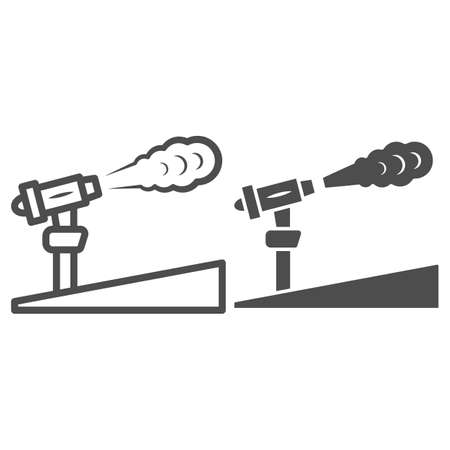 Snow Cannon line and solid icon, World snow day concept, Ski resort and equipment symbol on white background, snow-machine icon in outline style for mobile concept and web design. Vector graphics.のイラスト素材